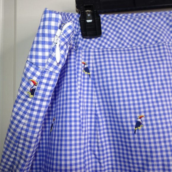 NWT Talbots Plus Size Gingham Cotton Canvas Skirt with Embroidered Parrots - Picture 6 of 8